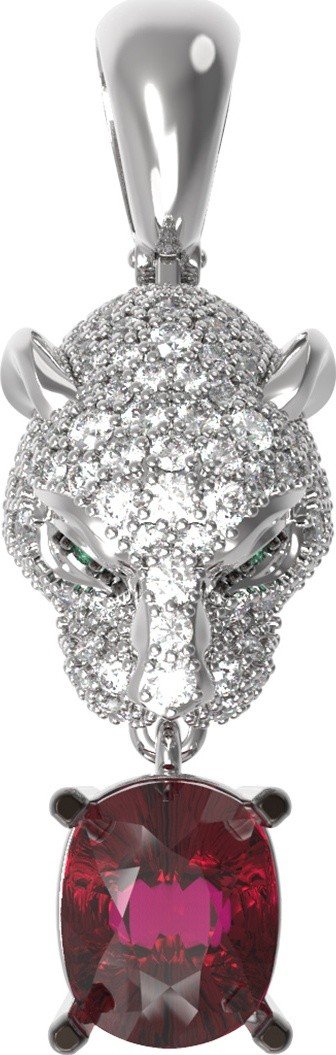 Подвеска из белого золота c бриллиантами, рубином и изумрудом