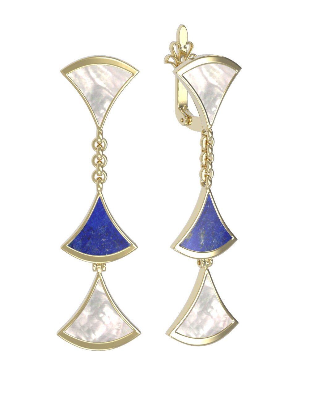 Серьги из лимонного золота c лазуритом и перламутром