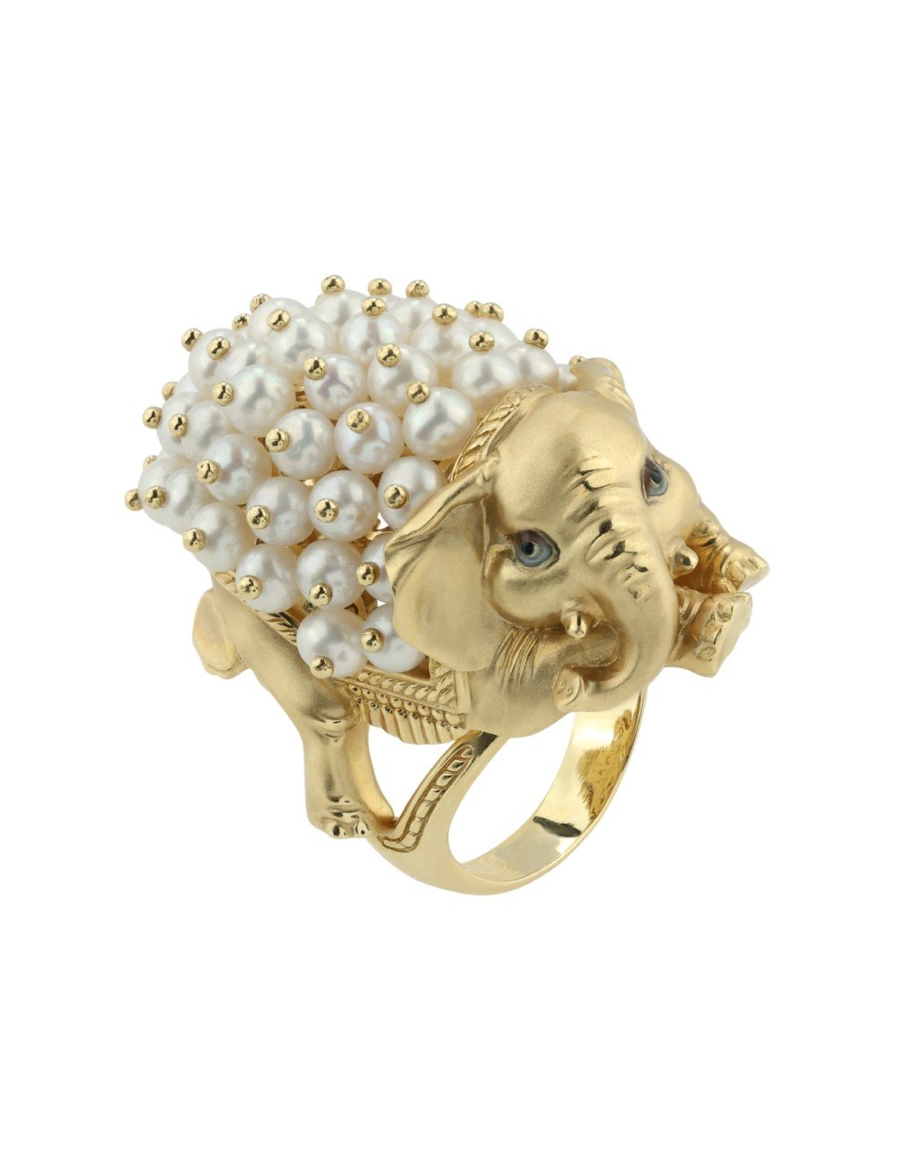 Кольцо из лимонного золота c эмалью и жемчугом