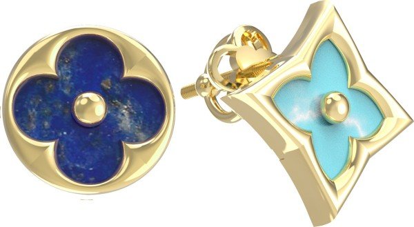 Серьги из лимонного золота c бирюзой и лазуритом