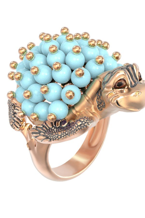 Кольцо из золота c эмалью и бирюзой