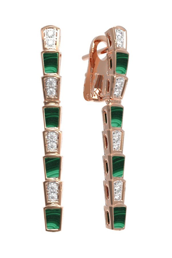 Серьги из золота c бриллиантами и малахитом