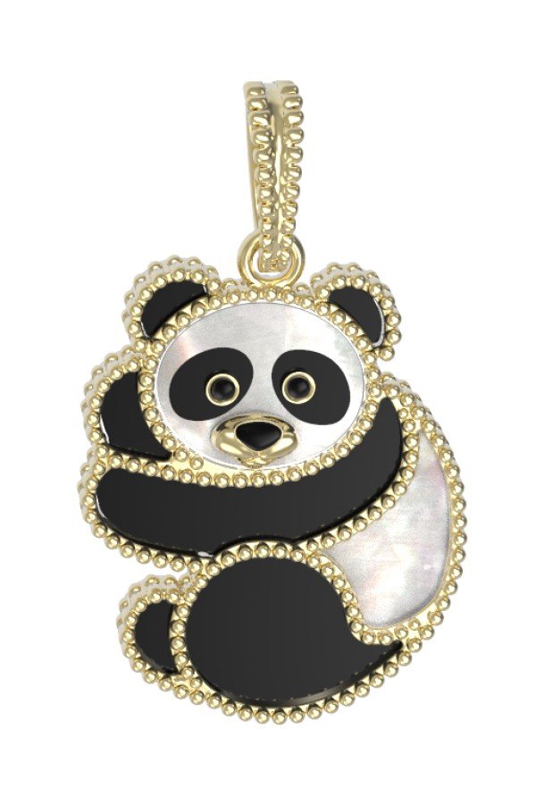 Подвеска из лимонного золота c эмалью, ониксом и перламутром