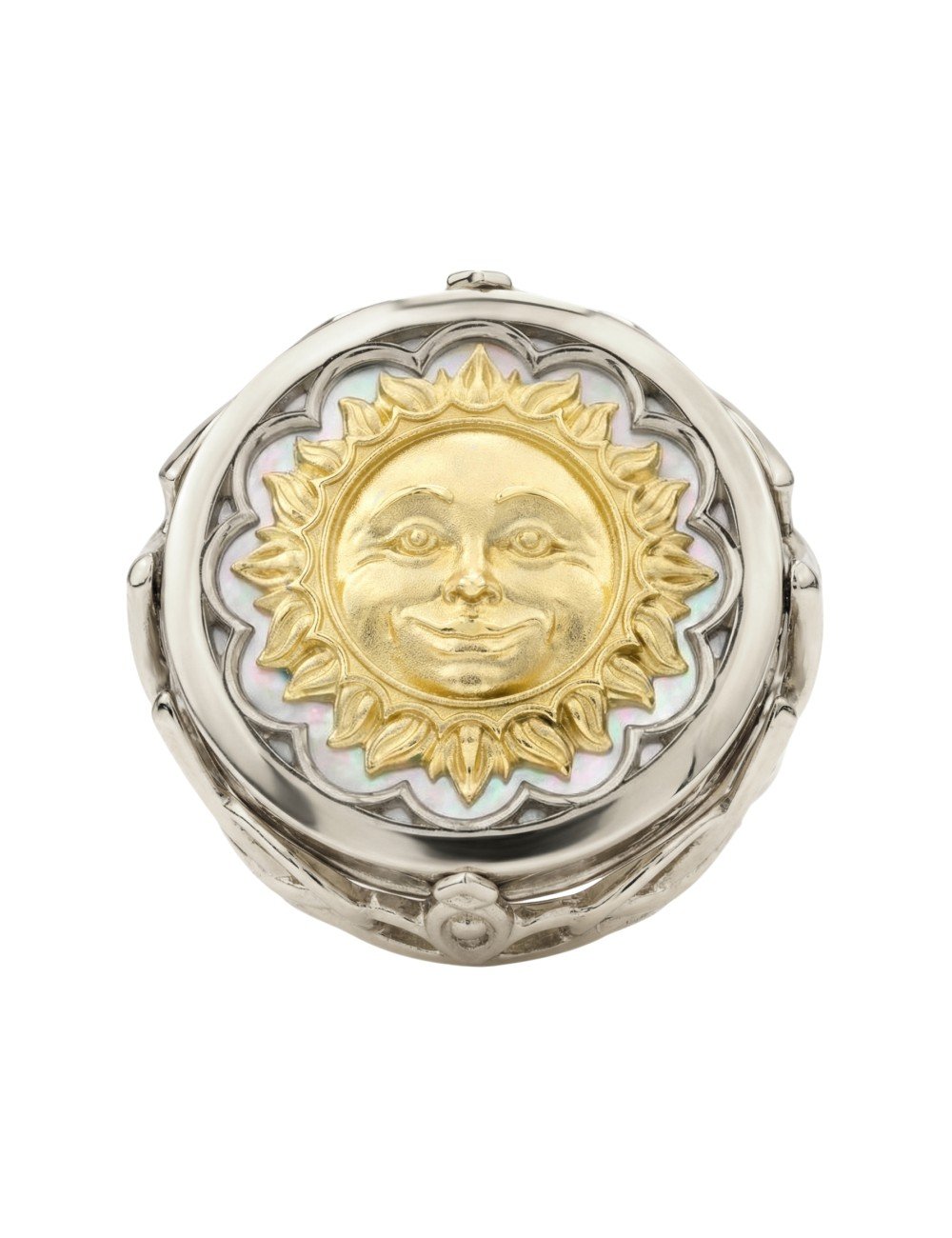 Кольцо из белого золота c ониксом и перламутром