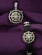 Браслет из белого золота c эмалью, бриллиантами, кожаным шнурком и ониксом