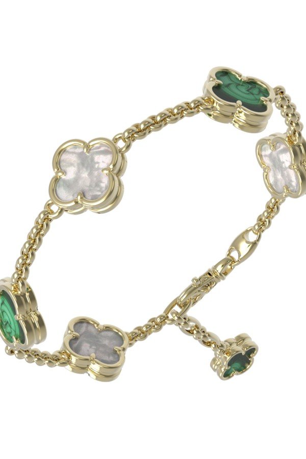 Браслет из лимонного золота c малахитом и перламутром