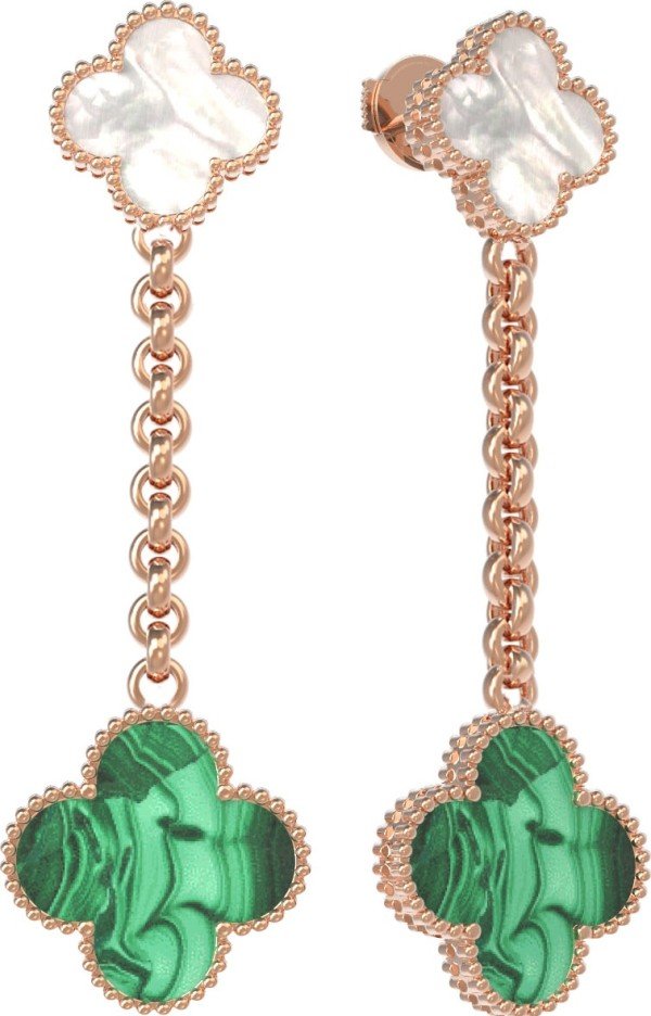 Серьги из золота c малахитом и перламутром