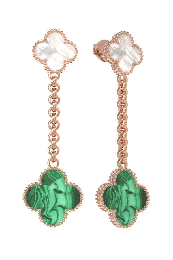 Серьги из золота c малахитом и перламутром