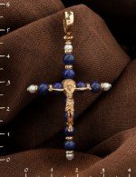 Крест из золота c жемчугом и лазуритом