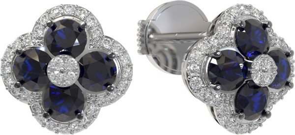 Серьги из белого золота c бриллиантами и сапфиром