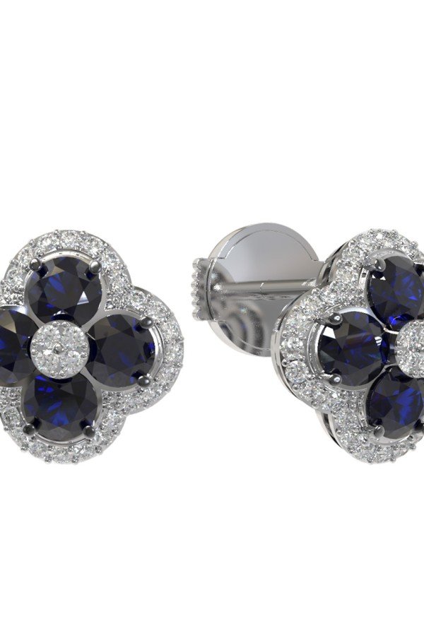 Серьги из белого золота c бриллиантами и сапфиром