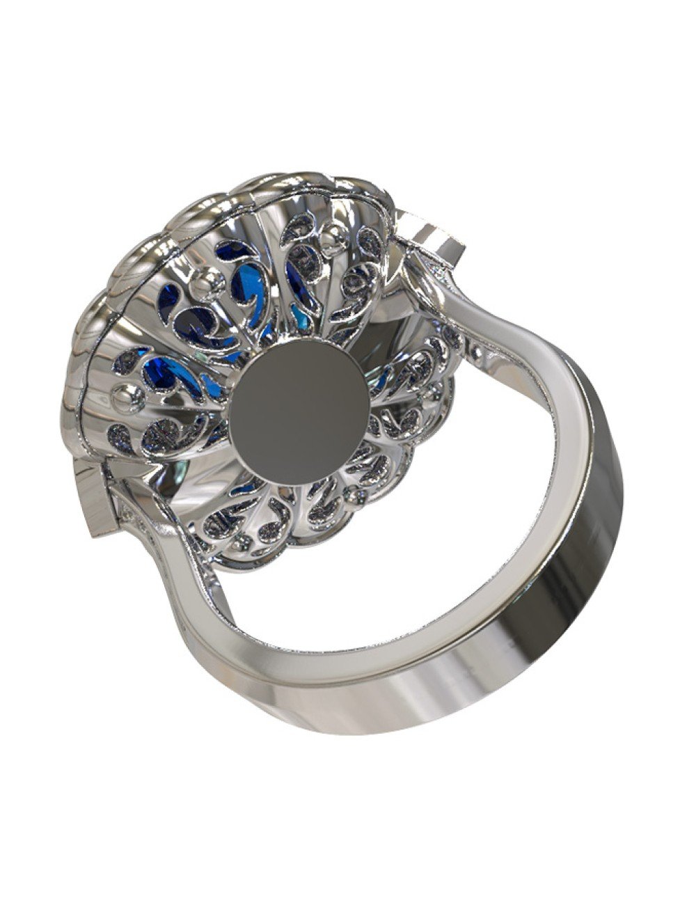 Кольцо из белого золота c бриллиантами и сапфиром