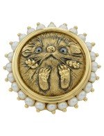 Кольцо из лимонного золота c эмалью и жемчугом