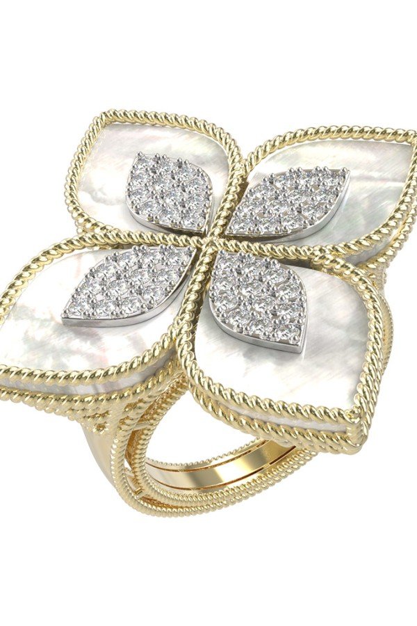 Кольцо из лимонного золота c бриллиантами и перламутром