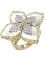 Кольцо из лимонного золота c бриллиантами и перламутром