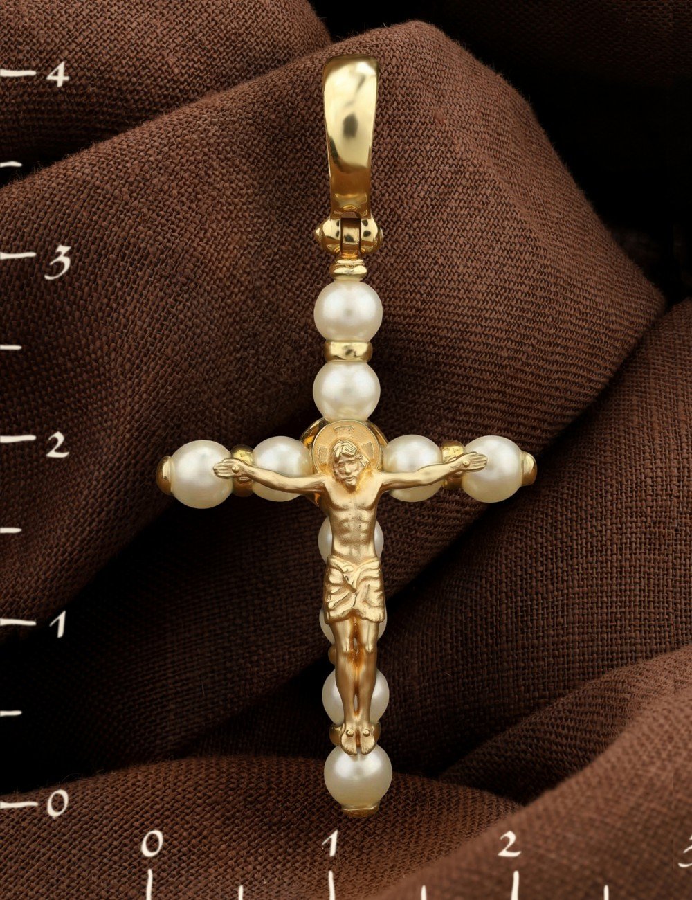Крест из лимонного золота c жемчугом