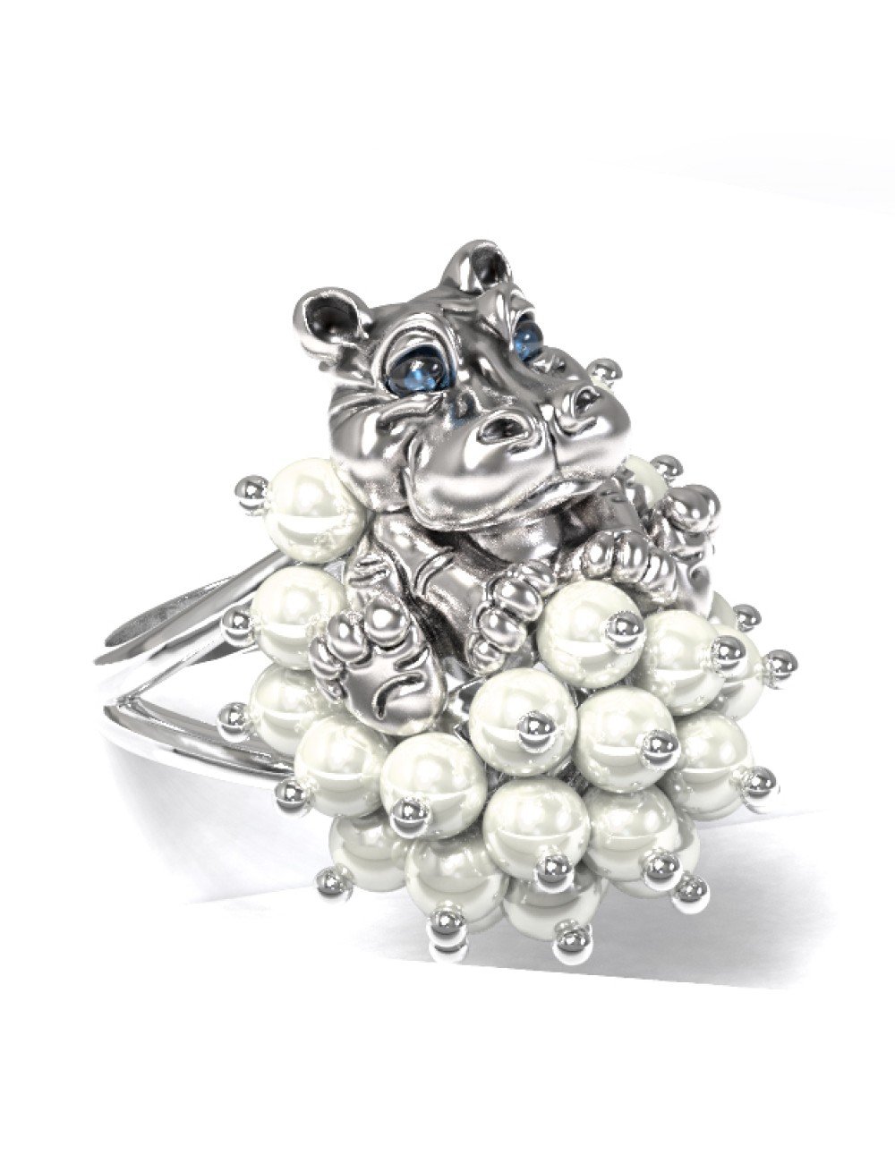 Кольцо из белого золота c эмалью и жемчугом