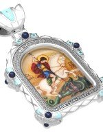 Образок из белого золота c эмалью и иконописью