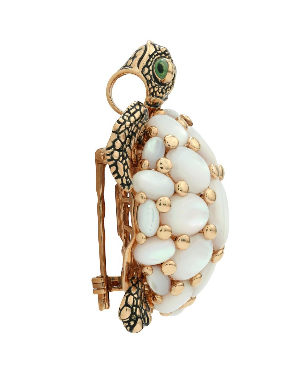 Брошь из золота c эмалью и перламутром