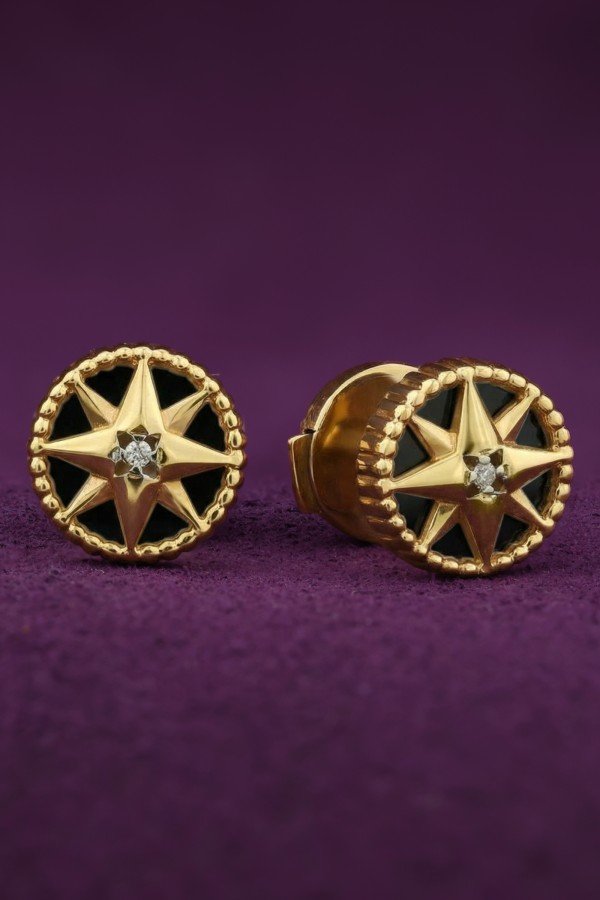 Серьги из лимонного золота c бриллиантами и ониксом