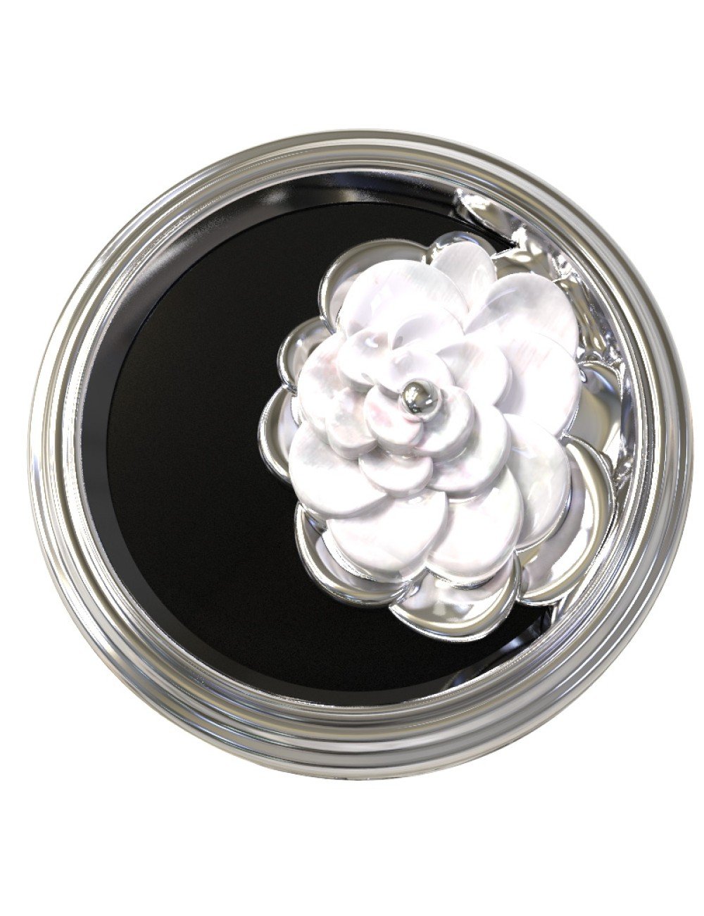 Кольцо из белого золота c ониксом и перламутром