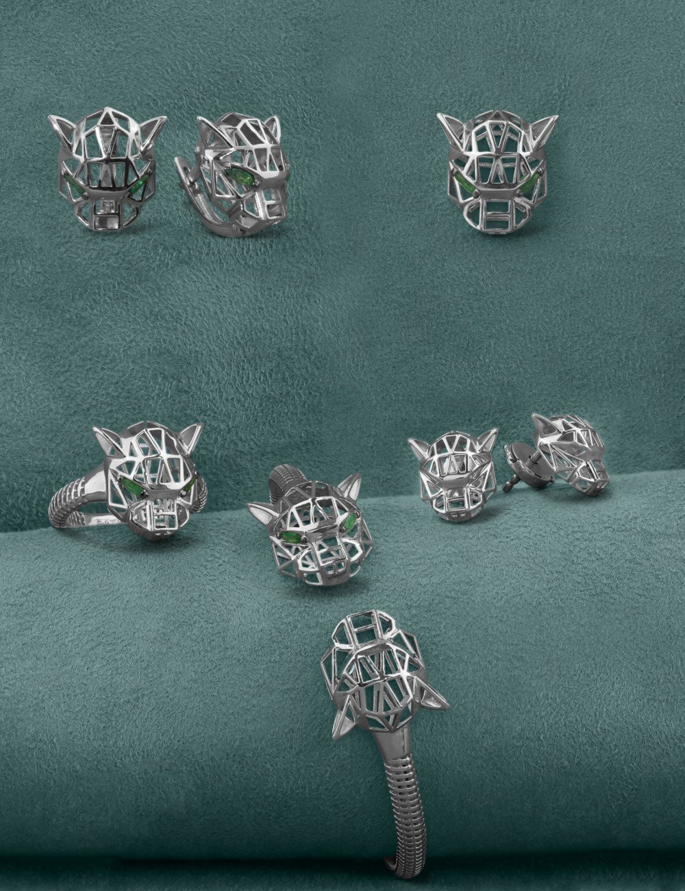 Серьги из белого золота c изумрудом