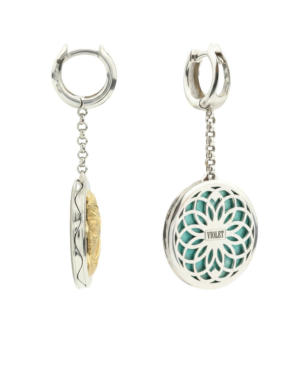 Серьги из белого золота c бирюзой и лазуритом