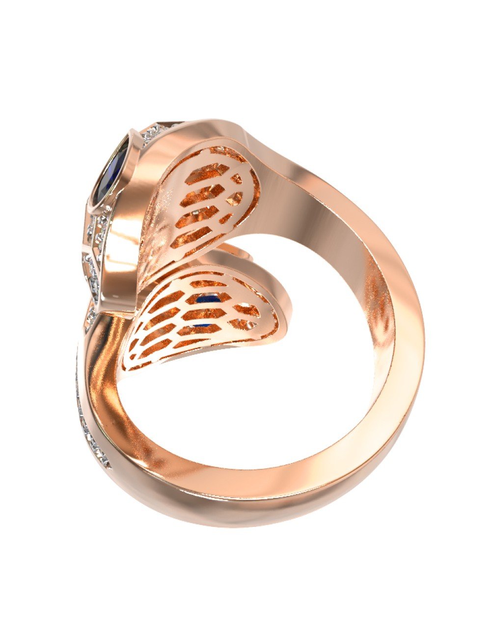 Кольцо из золота c бриллиантами, сапфиром и малахитом