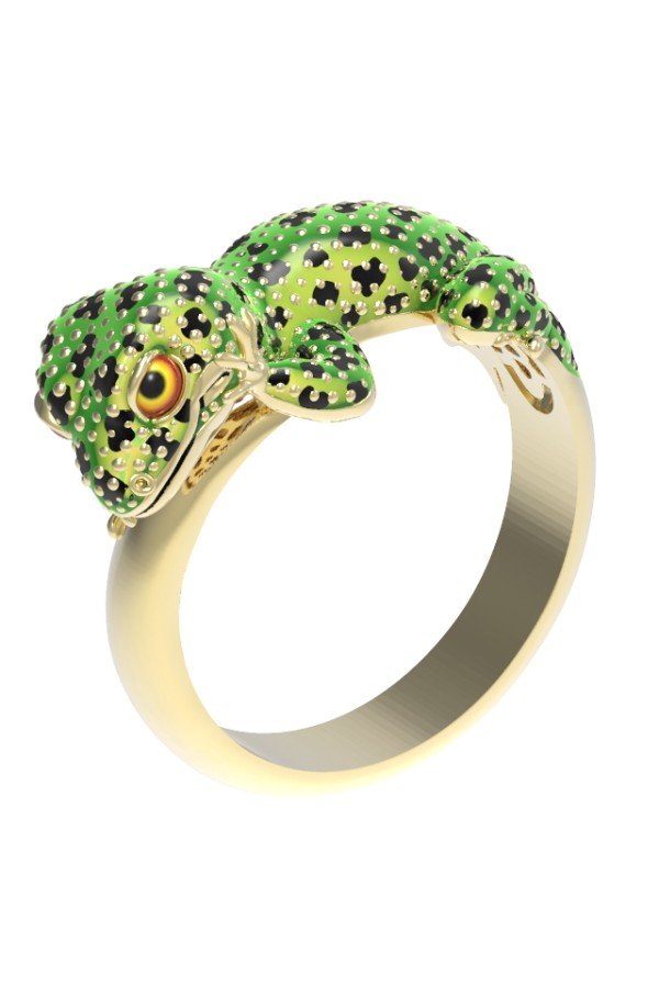 Кольцо из лимонного золота c эмалью и рубином