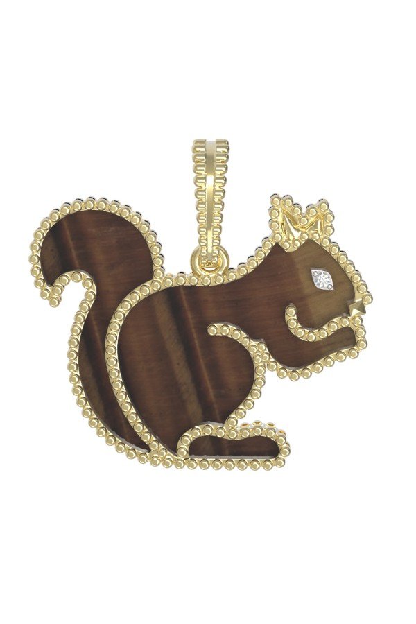 Подвеска из лимонного золота c бриллиантами и тигровым глазом