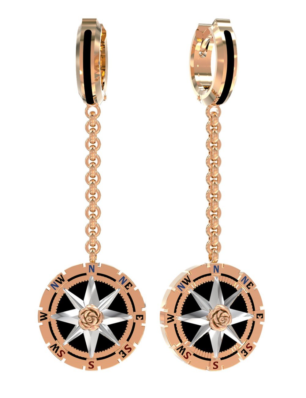 Серьги из золота c эмалью и ониксом