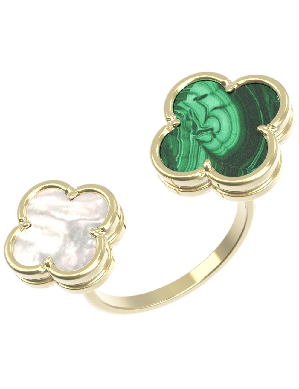 Кольцо из лимонного золота c малахитом и перламутром