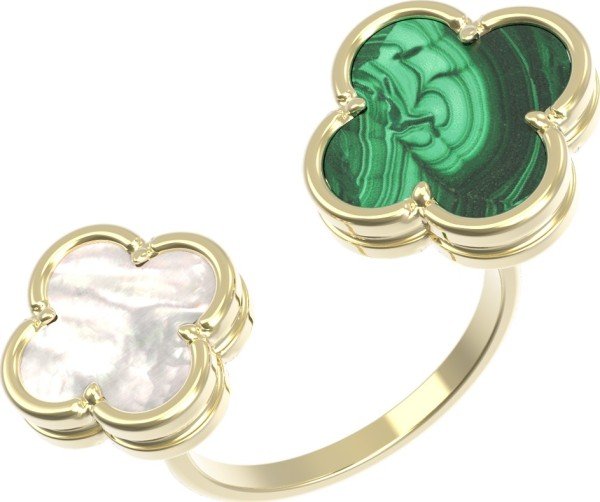 Кольцо из лимонного золота c малахитом и перламутром