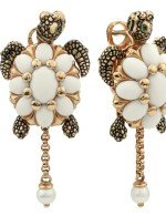 Серьги из золота c эмалью, жемчугом и бивнем мамонта