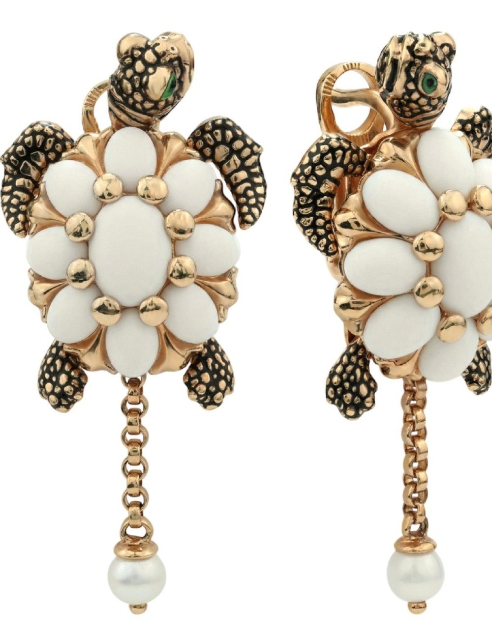 Серьги из золота c эмалью, жемчугом и бивнем мамонта