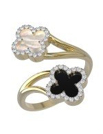 Кольцо из лимонного золота c бриллиантами, ониксом и перламутром