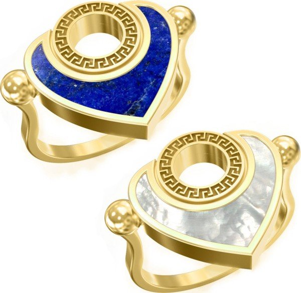 Кольцо из лимонного золота c лазуритом и перламутром