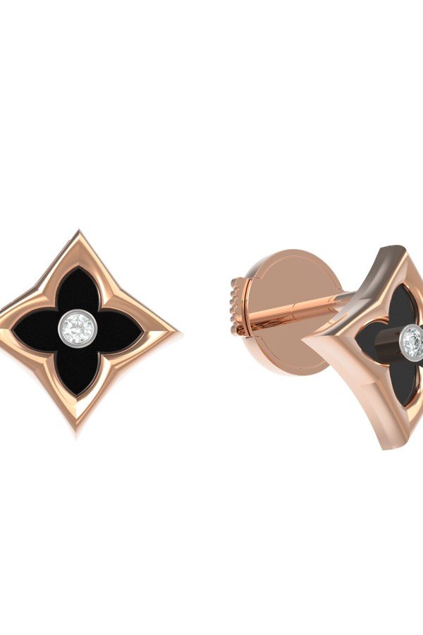 Серьги из золота c бриллиантами и ониксом