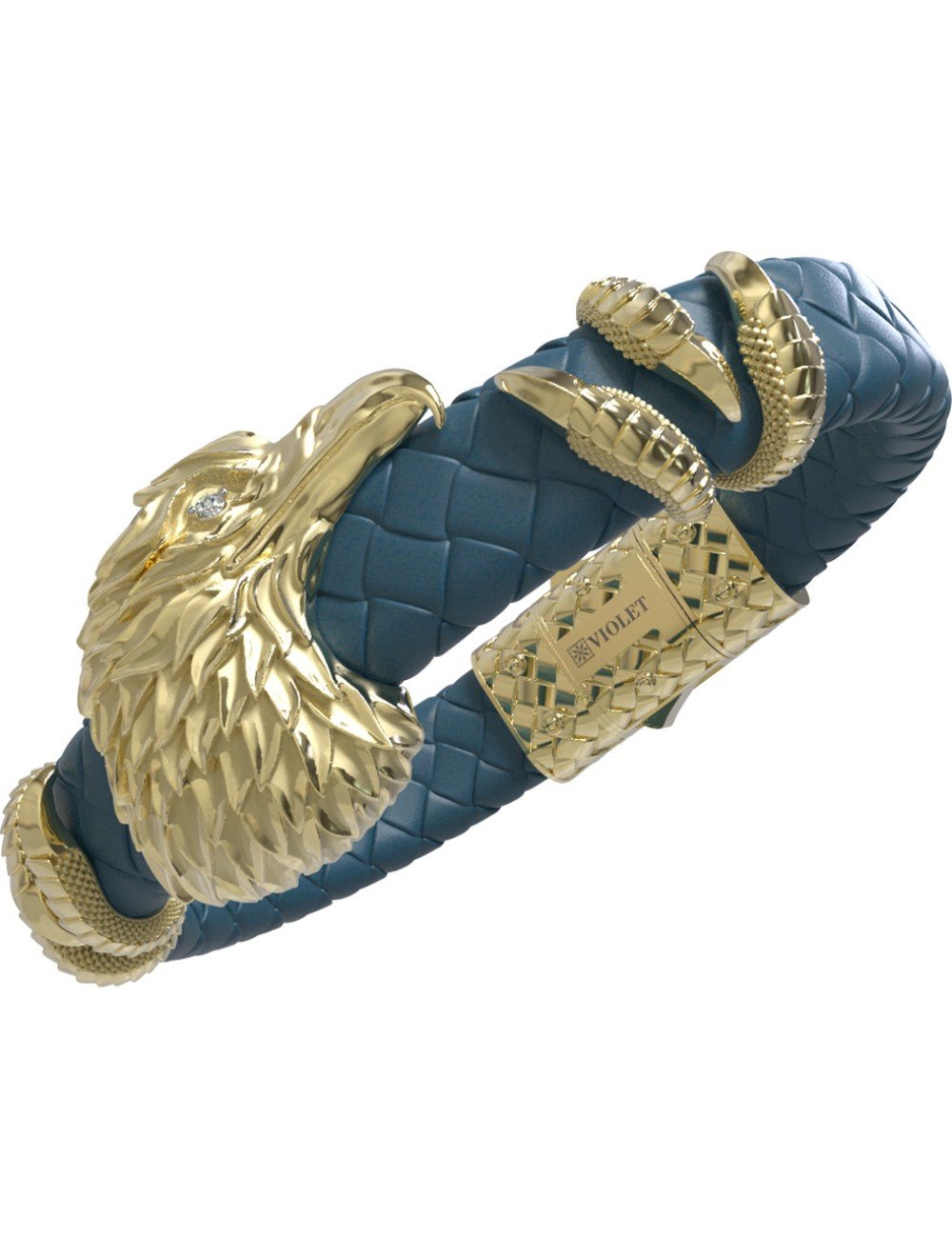 Браслет из лимонного золота c бриллиантами и кожаным шнурком