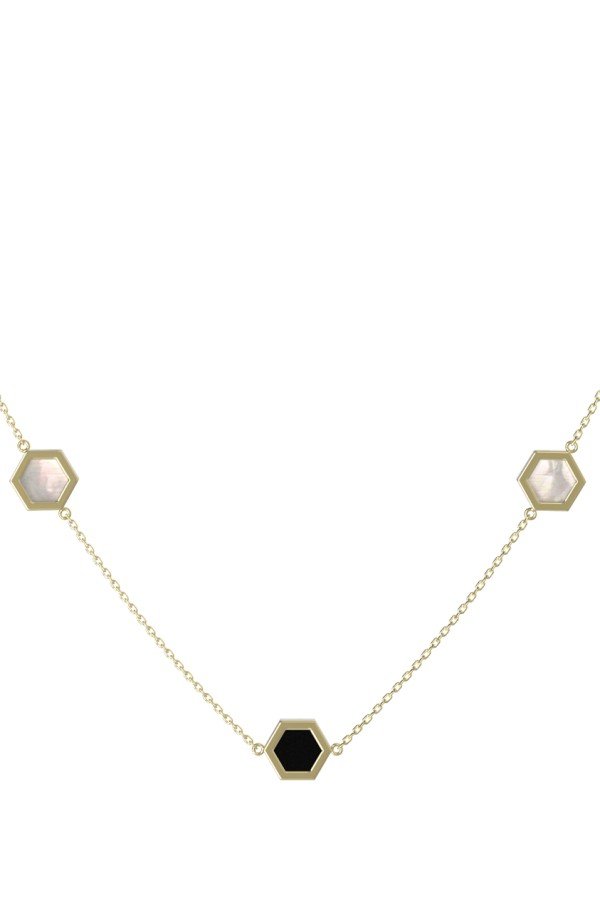 Колье из лимонного золота c ониксом и перламутром