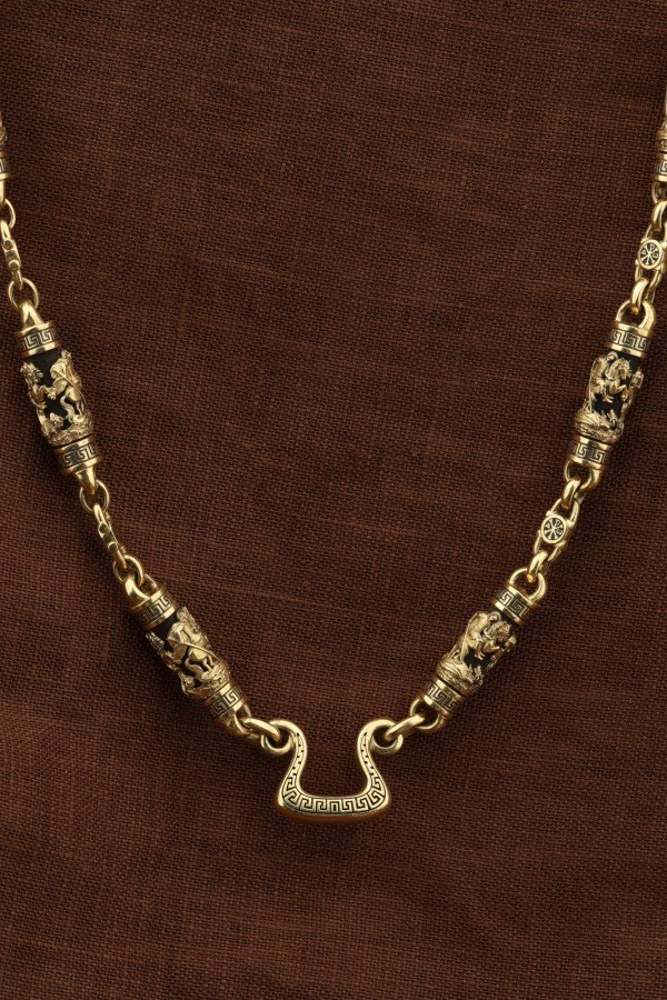 Цепь из лимонного золота c эмалью и эбеновым деревом