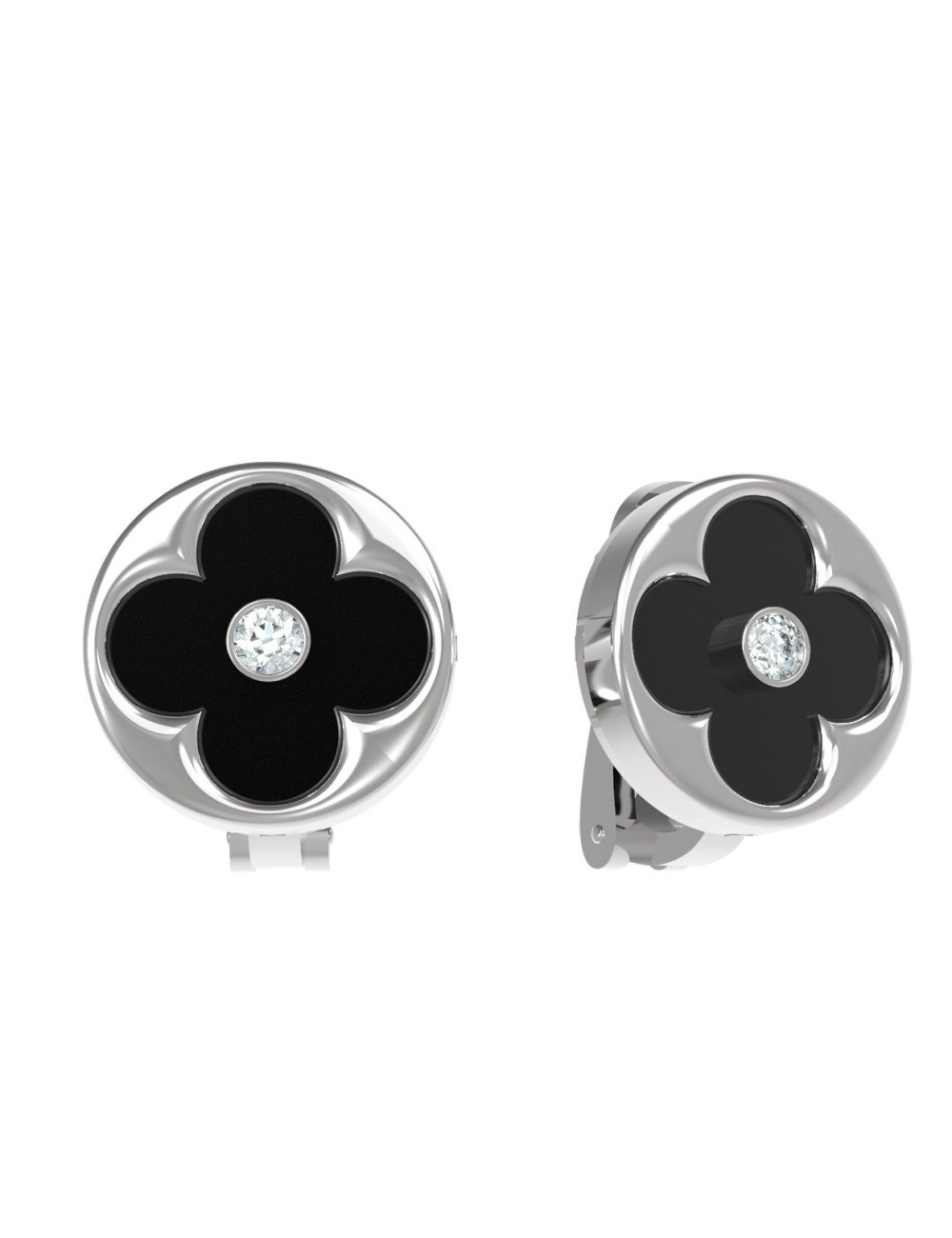 Серьги из белого золота c бриллиантами и ониксом