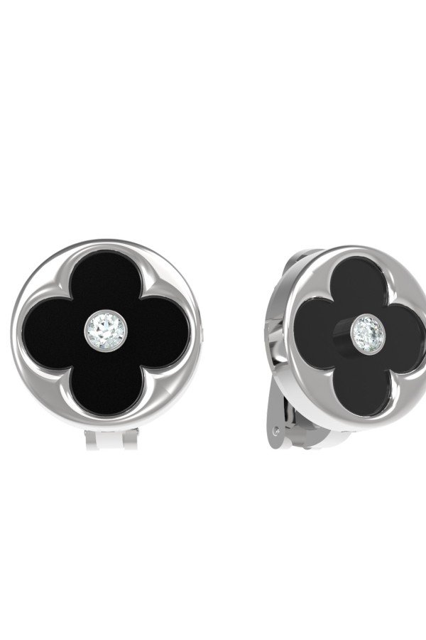 Серьги из белого золота c бриллиантами и ониксом