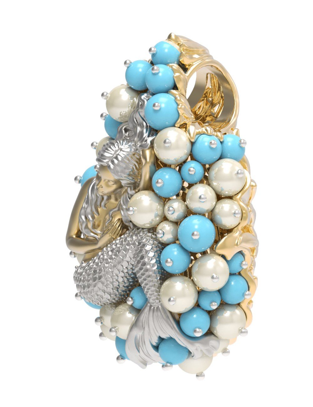 Подвеска из лимонного золота c жемчугом и бирюзой