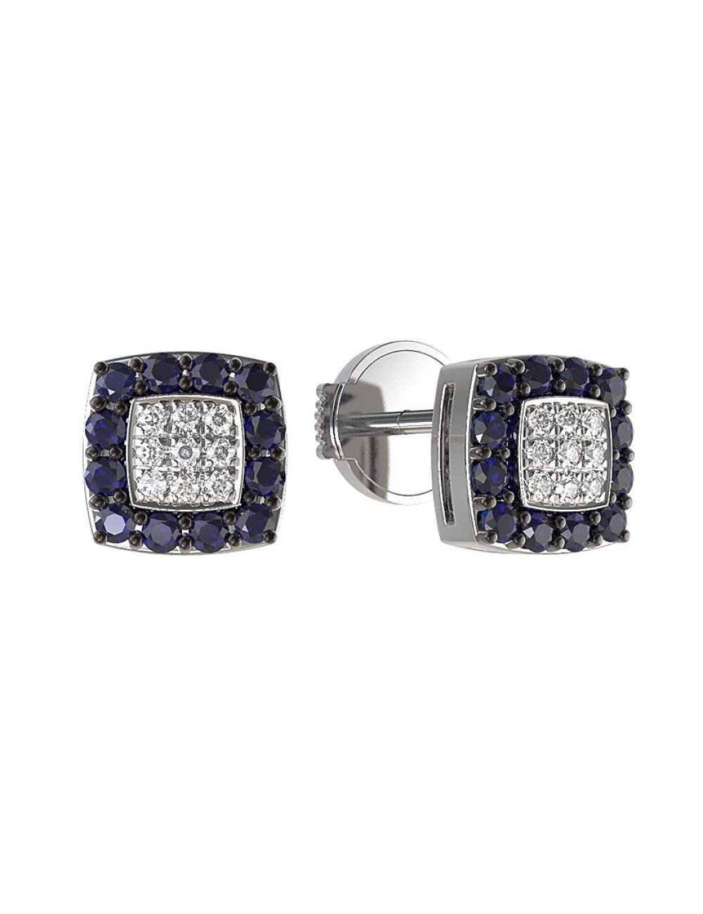 Серьги из белого золота c бриллиантами и сапфиром