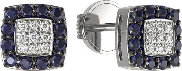 Серьги из белого золота c бриллиантами и сапфиром