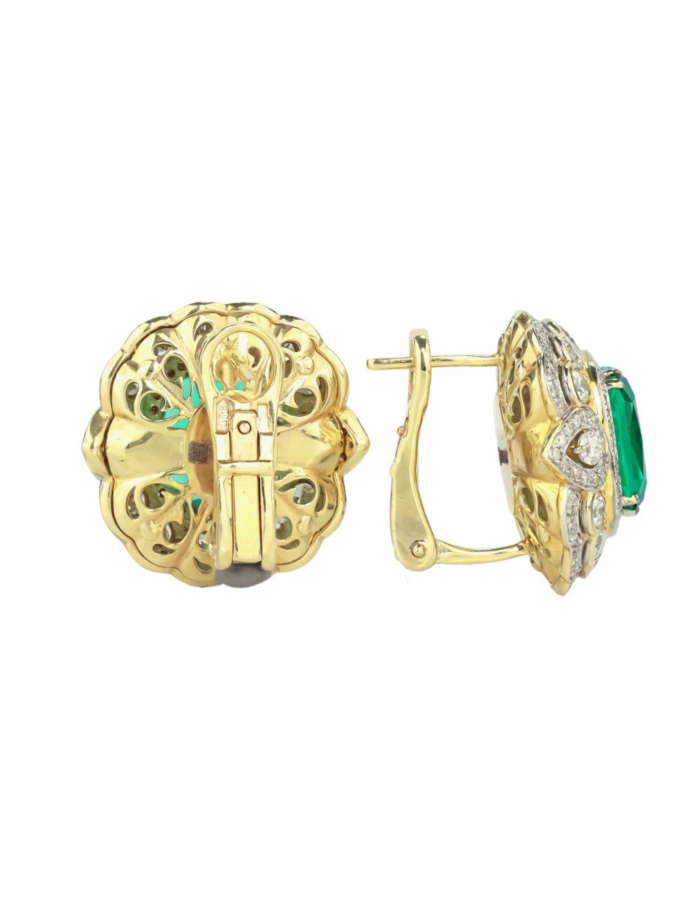 Серьги из лимонного золота c бриллиантами и изумрудом