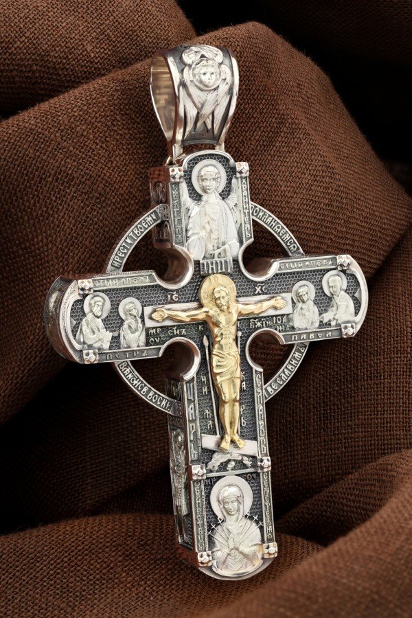 Крест из серебра 925 пробы и золота 585 пробы