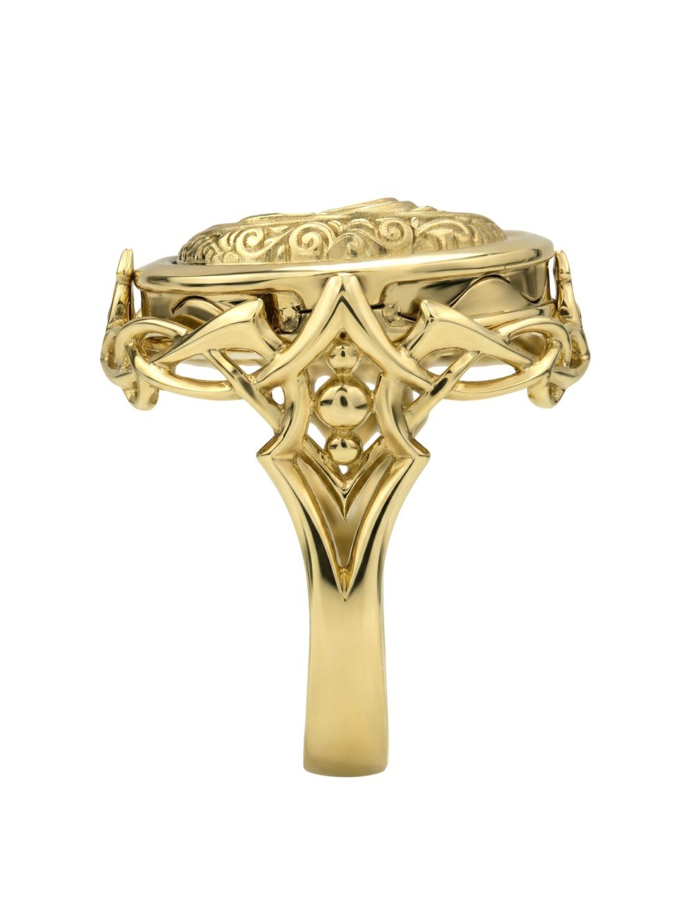 Кольцо из лимонного золота c ониксом и перламутром