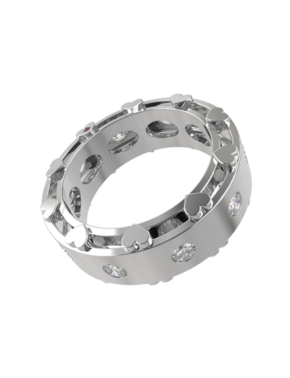 Кольцо из белого золота c бриллиантами и рубином